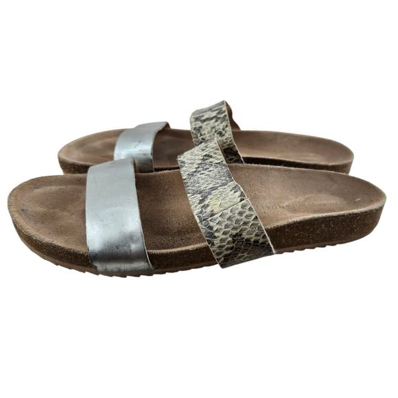 Loeffler Randal Sandals Womens 9 Slip On Cork Cream Snake Print Silver Leather - Picture 6 of 13